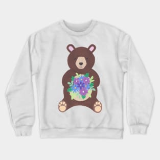 Cute bear holding bouquet of flowers Crewneck Sweatshirt